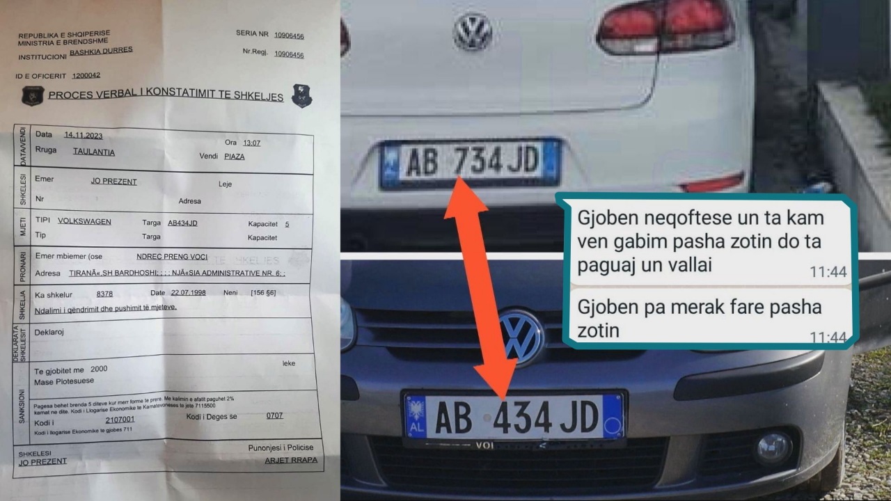 Makina fizikisht në Tiranë, gjobitet në Durrës! Polici gaboi në fletën e gjobës 1 numër…