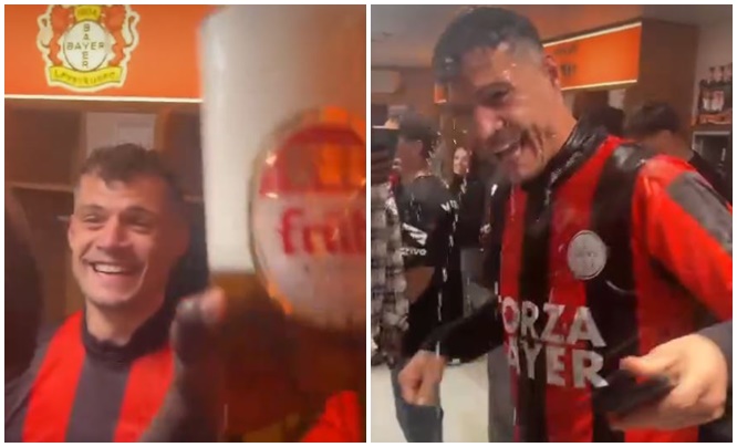 VIDEO/ Festë “e çmendur” te Leverkusen në dhomat e zhveshjes, Xhaka me shokë nuk përmbahen pas fitores së titullit historik