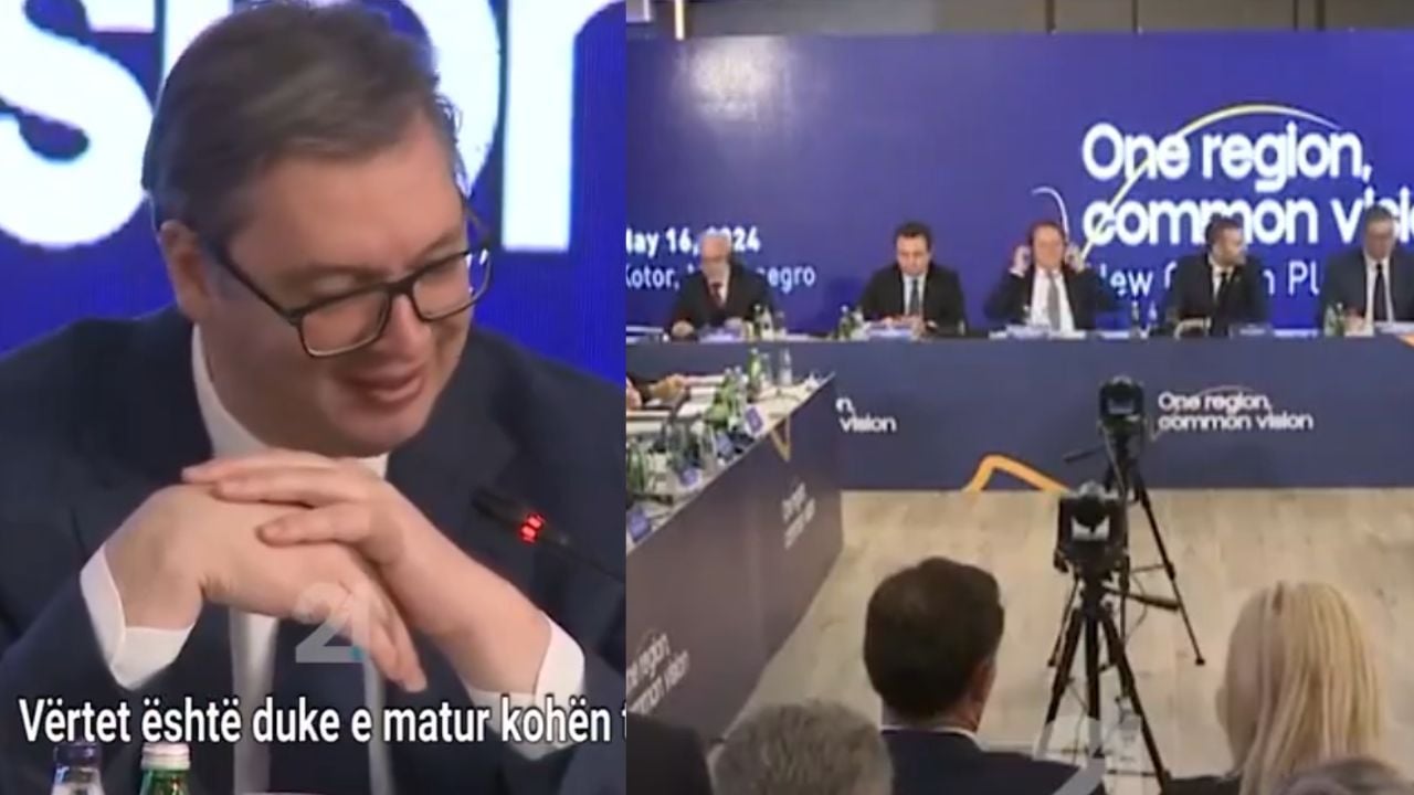 VIDEO/ “Gjithmonë flet më shumë se të gjithë”, Rama i mat kohën Vuçiç gjatë fjalimit në Samit, presidenti serb nuk mban dot të qeshurën