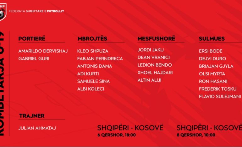 Dy miqësoret me Kosovën/ Shqipëria U-19 nis grumbullimin, trajneri Ahmataj fton 20 lojtarë