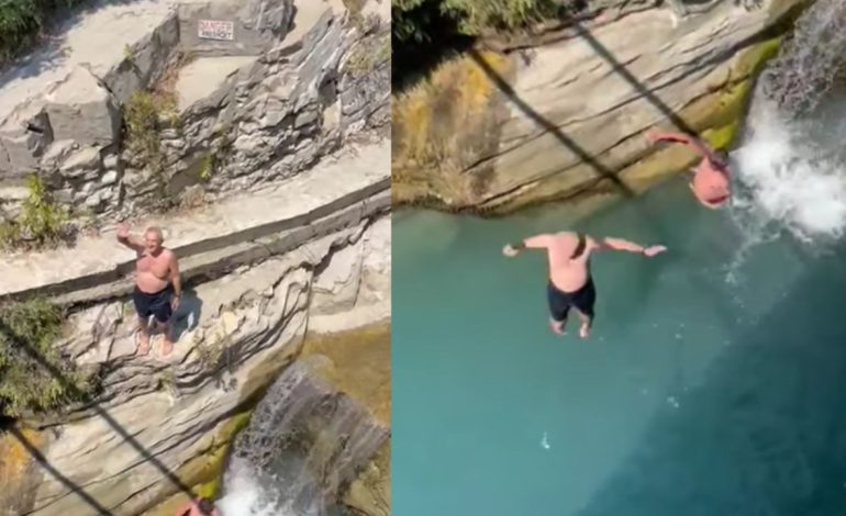 Video/ Pas akuzave për bllokimin e llogarive, Meta “arratiset” drejt “Syrit të Kaltër” të Beratit dhe hidhet nga shkëmbi