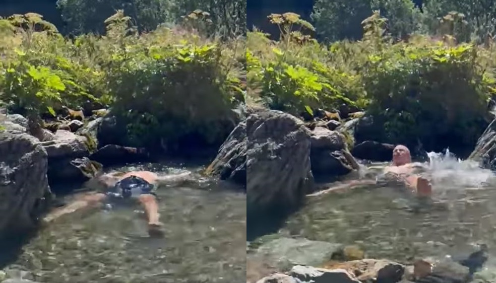 VIDEO/ Meta lë Tiranën dhe gjen freski në Prevallë! Pas lumenjve, del “papritur” nga përroi dhe përshëndet ndjekësit