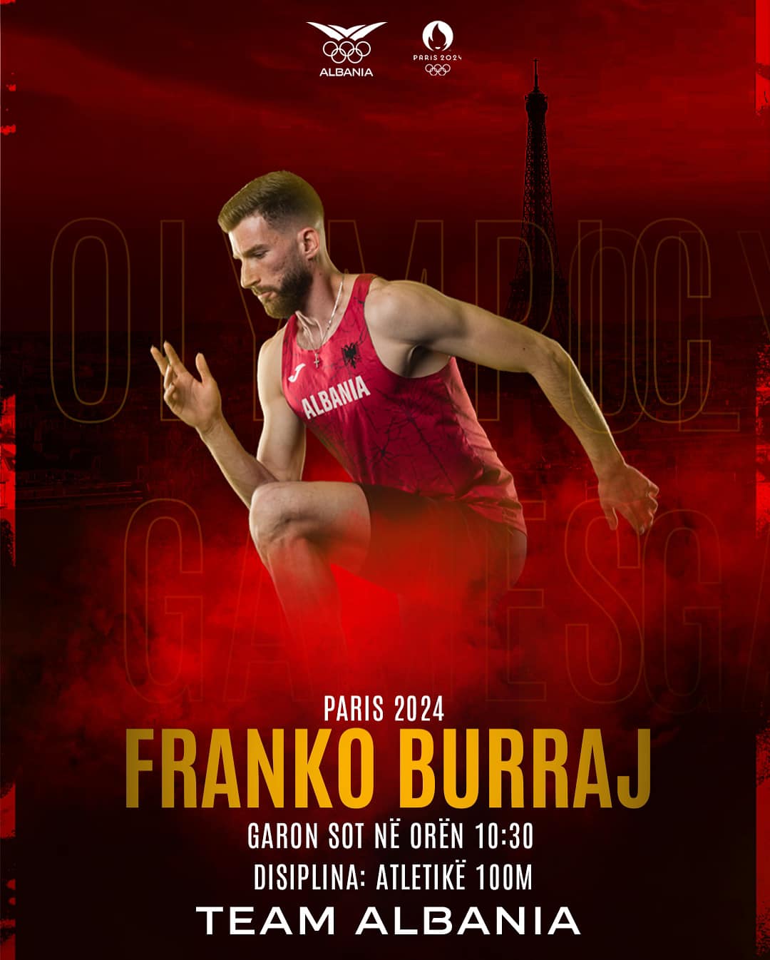 Lojërat Olimpike “Paris 2024″/ Është rradha e atletikës, Franko Burraj garon sot në 100 metra