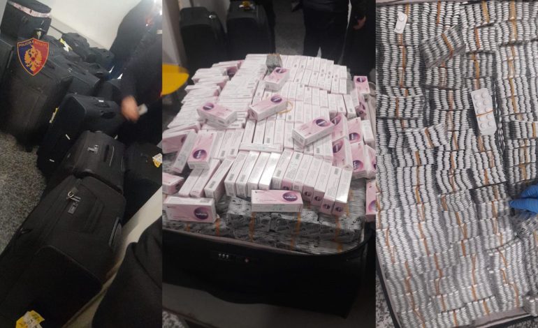 Do fusnin në Shqipëri barna kontrabandë që përdoren në përgatitjen e narkotikëve, arrestohen në flagrancë 5 kosovarë në Rinas! Sekuestrohen 417 kg tableta dhe 300 mijë euro