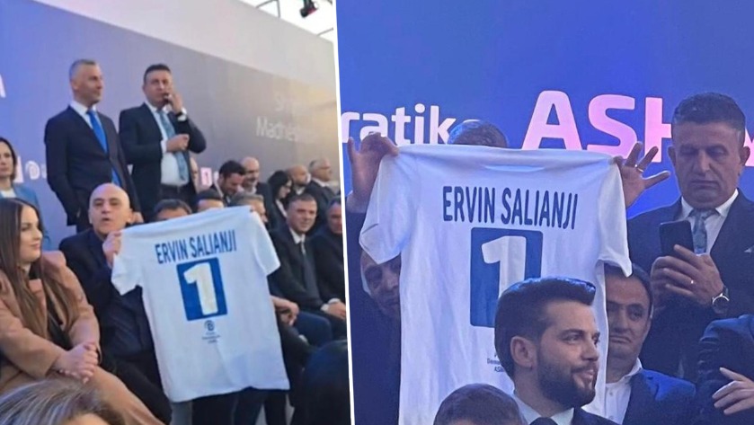 FOTOLAJM/ Ervin Salianji “merr pjesë” në protestë, kandidatët shfaqen me bluza me emrin e ish-deputetit të PD
