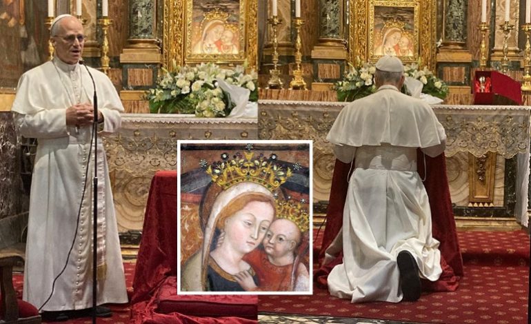 FOTO-LAJM/ Papa Leoni XIV  viziton “Zojën e Shkodrës”, kisha ku ruhet ikona që iku në Mesjetë