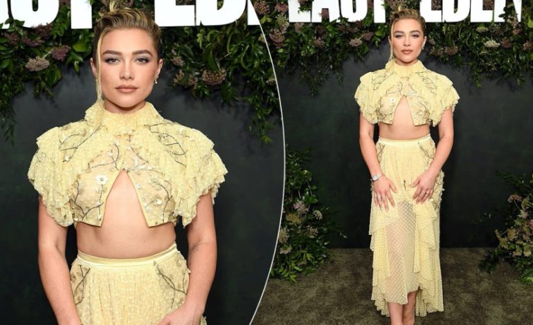 Florence Pugh shfaqet në superformë me një kostum të verdhë në West Hollywood